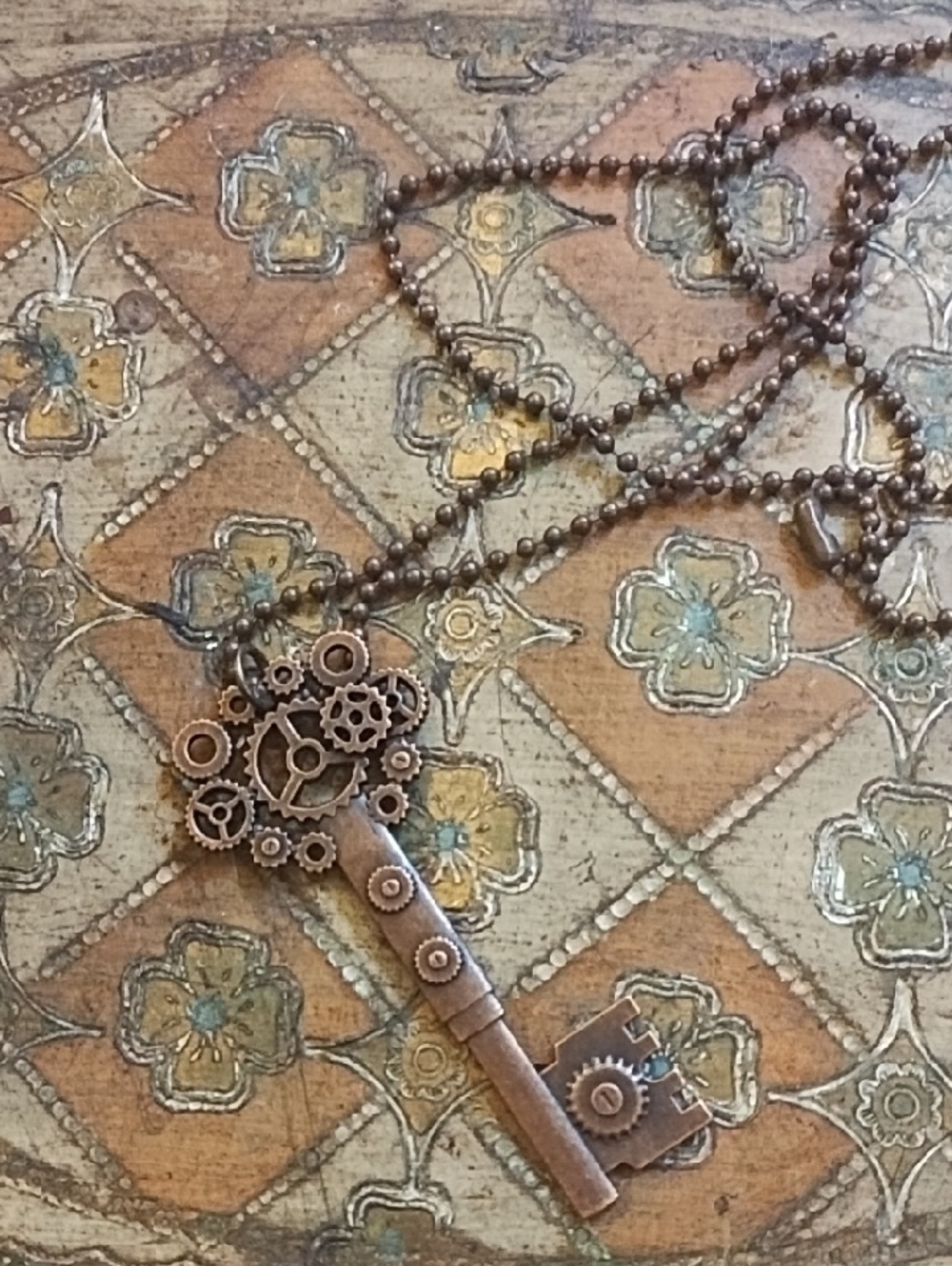 Steampunk Gear Key Necklace in Antique Copper